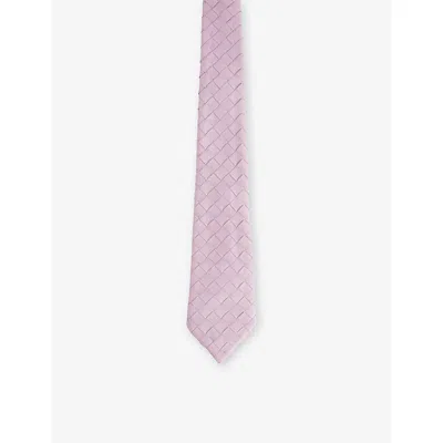 Bottega Veneta Mens Intrecciato Woven Leather Tie Lavander