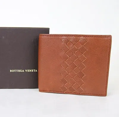Pre-owned Bottega Veneta Mens Leather Bifold Wallet W/woven Detail Brown 196207 6318