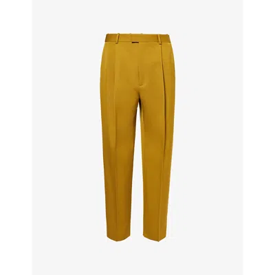 Bottega Veneta Mens Pleated Unhemmed Straight-leg Regular-fit Wool Trousers Limonite