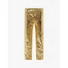 Bottega Veneta Mens Intrecciato-weave Straight-leg Laminated-leather Trousers Metallic Gold In Gold