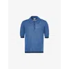 Bottega Veneta Linen Polo With Geometric Jacquard Pattern In Navy Squill