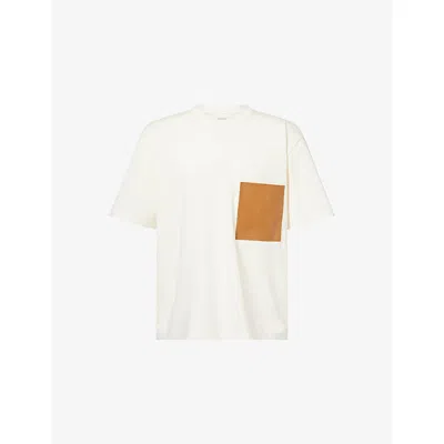 Bottega Veneta Mens Parchment Leather Pocket Cotton Jersey T-shirt In White