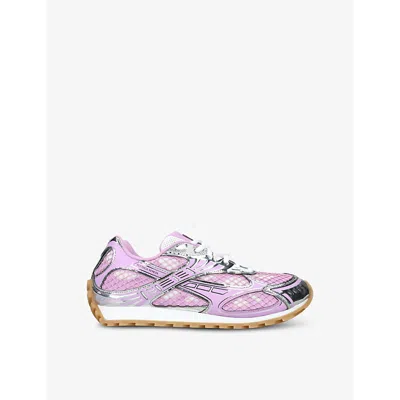 BOTTEGA VENETA MENS PINK COMB ORBIT METALLIC-PANEL LOW-TOP WOVEN TRAINERS EUR 43 / 9 UK