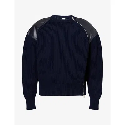 Bottega Veneta Mens Rib Knit Zipped Wool And Cashmere Cardigan Azurite Xl In Black