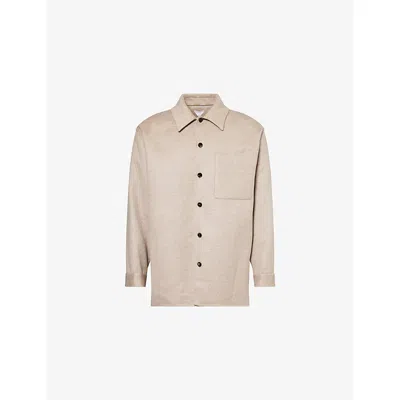 Bottega Veneta Mens Sandshell Melange Notched-collar Long-sleeve Wool-cashmere Blend Overshirt In Neutral