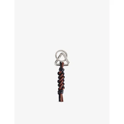 Bottega Veneta Mens Scoubidou Braid Chunky Leather Keyring Space-sapele-silver