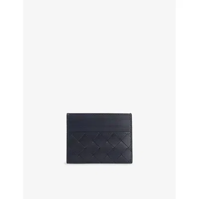 Bottega Veneta Mens Space-silver Intrecciato Leather Card Holder In Blue