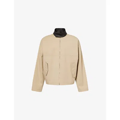 Bottega Veneta Mens  Intrecciato Collar Cotton Blouson Jacket In Gray