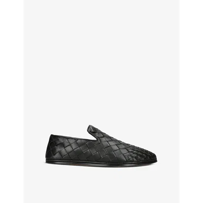BOTTEGA VENETA MENS BLACK SUNDAY ROUND-TOE INTRECCIATO-WEAVE LEATHER SLIPPERS EUR 42 / 8 UK