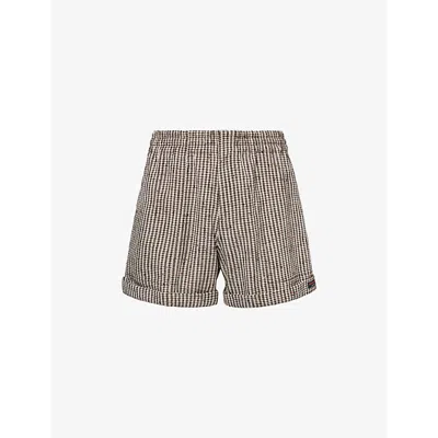 Bottega Veneta Mens  Elasticated-waistband Wide-leg Regular-fit Woven Shorts In Talc/brown/black