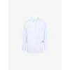 Bottega Veneta Mens White Blue Stripe-print Graphic-embroidered Cotton-poplin Shirt In Blue