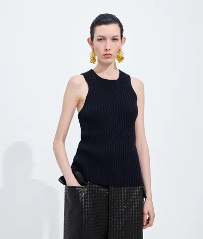 Bottega Veneta Merino Wool Rib Tank Top In Midnight Blue
