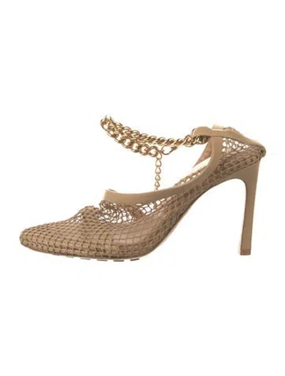 Pre-owned Bottega Veneta Mesh Chain-link Accents Mules In Neutral