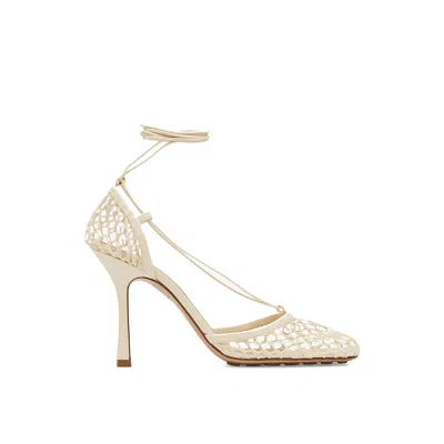 Bottega Veneta White Fabric High Heel Pumps In Metallic