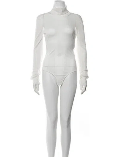 Pre-owned Bottega Veneta Mesh Turtleneck Bodysuit In Neutral