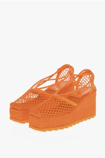 Bottega Veneta Meshed Wedged Lace-up Espadrilles With Leather Trimmings In Multi