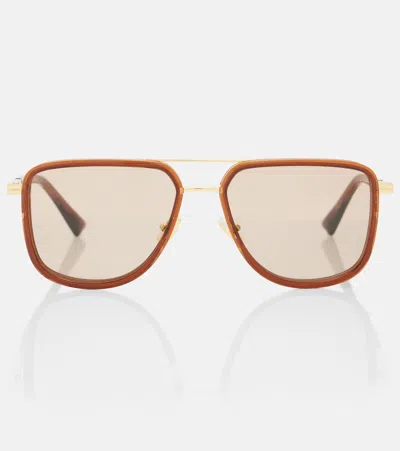 Bottega Veneta Metal Combi Aviator Sunglasses In Brown