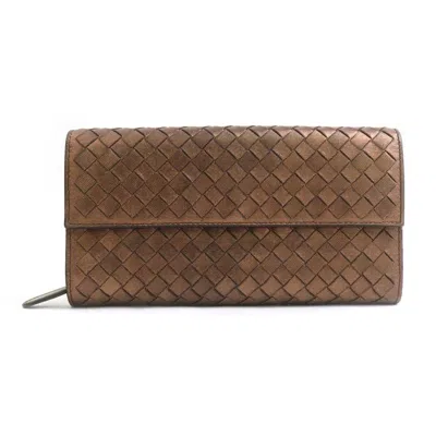 Pre-owned Bottega Veneta Metallic Brown Intrecciato Long Wallet (bi-fold) ()