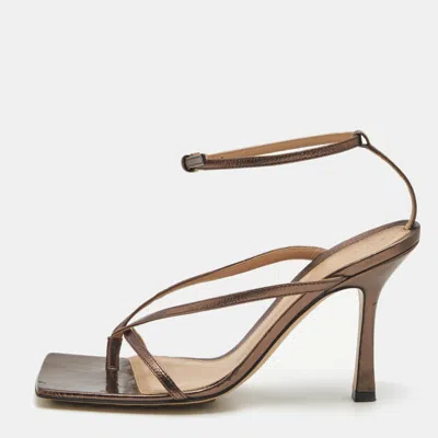 Pre-owned Bottega Veneta Metallic Brown Leather Stretch Ankle Strap Sandals Size 38.5
