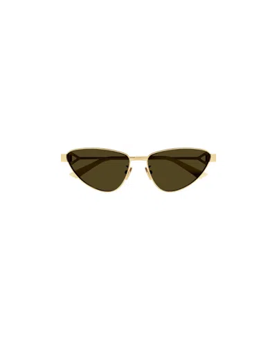 Bottega Veneta Metallic Cat-eye Frame Sunglasses In Brown