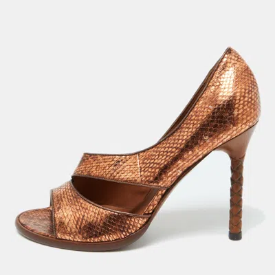 Pre-owned Bottega Veneta Metallic Copper Snakeskin Embossed Leather Pumps Size 38