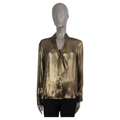 Pre-owned Bottega Veneta Metallic Gold 2012 Lurex Pussy-bow Blouse Shirt 40 S In Black