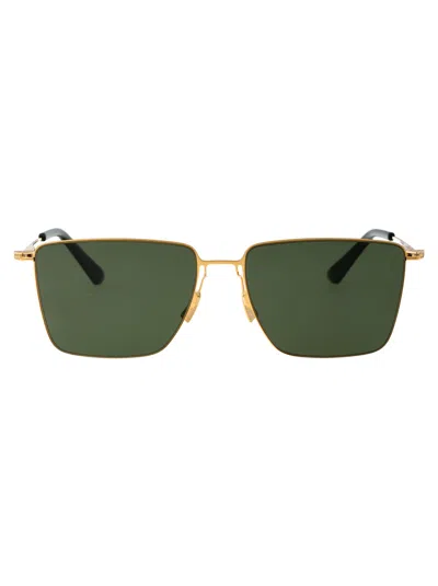 Bottega Veneta Metallic Gold Sunglasses In Green