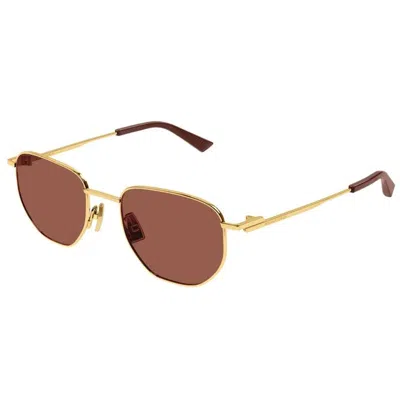 Bottega Veneta Metallic Gold Sunglasses In Brown