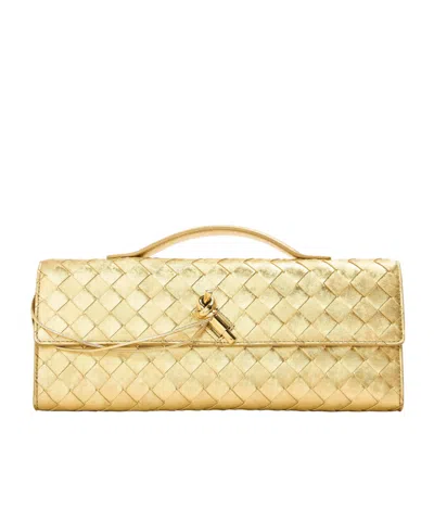 Bottega Veneta Metallic Gold Woven Leather Clutch