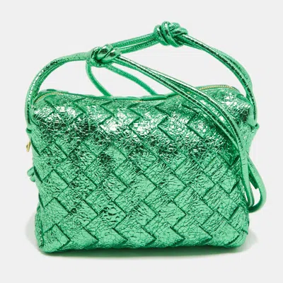 Pre-owned Bottega Veneta Metallic Green Intrecciato Leather Mini Loop Camera Bag