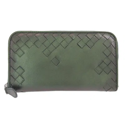 Pre-owned Bottega Veneta Metallic Green Leather Long Wallet (bi-fold) ()