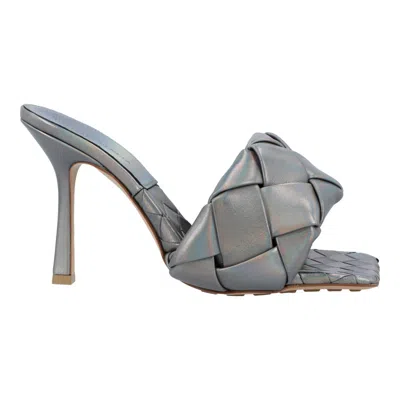Bottega Veneta Metallic Grey Lido Mules In Gray