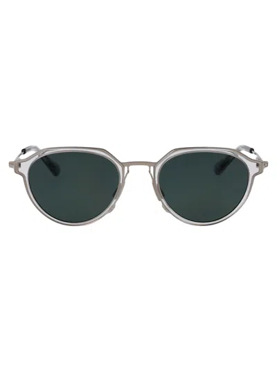 Bottega Veneta Metallic Grey Sunglasses In Green
