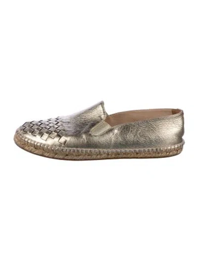Pre-owned Bottega Veneta Metallic Intrecciato Leather Espadrille Flats Intrecciato Weave Espadrilles