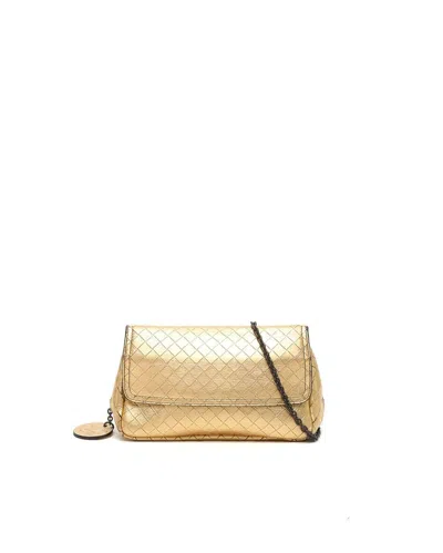 Bottega Veneta Metallic Intrecciomirage Chain Flap Bag In Gold