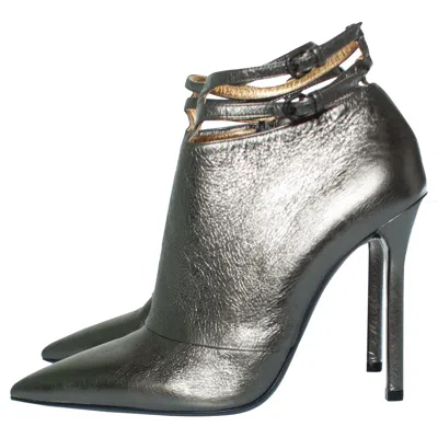 Pre-owned Bottega Veneta , Metallic Leather Ankle Boots In Gray