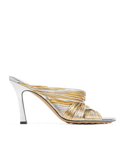 Bottega Veneta Metallic Leather Rana Tubular Mules 90 In Silver