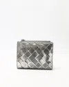 Bottega Veneta Metallic Leather Wallet In Silver