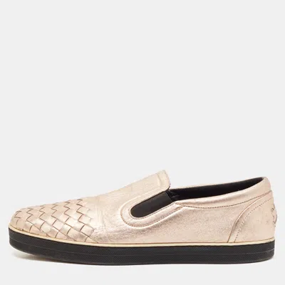 Pre-owned Bottega Veneta Metallic Pink Intrecciato Leather Slip On Sneakers Size 38.5
