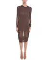 Bottega Veneta Metallic Viscose-knit Midi Dress With Chain Details In Brown