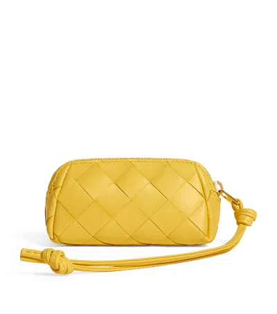 Bottega Veneta Micro Calfskin Intrecciato Pouch In Yellow