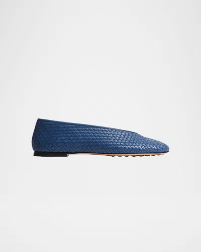 Bottega Veneta Micro Woven Nappa Leather Ballerina Flats In Blue