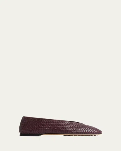 Bottega Veneta Women Rosa Flat Leather Ballerinas With Intrecciato Motif In Brown