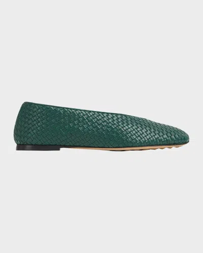 Bottega Veneta Micro Woven Nappa Leather Ballerina Flats In Green