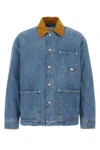 Bottega Veneta Men Blue Jacket With Suede Collar And Logo Patch In Denim Man In Blue