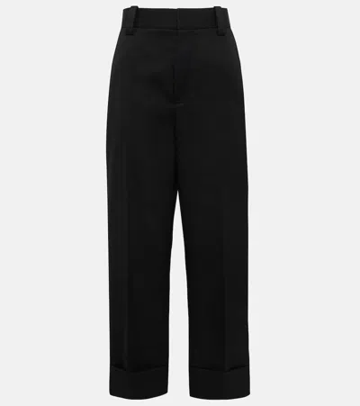 Bottega Veneta Mid-rise Cropped Wool Wide-leg Pants In Black