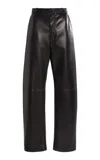 Bottega Veneta Mid-rise Leather Barrel-leg Pants In Black
