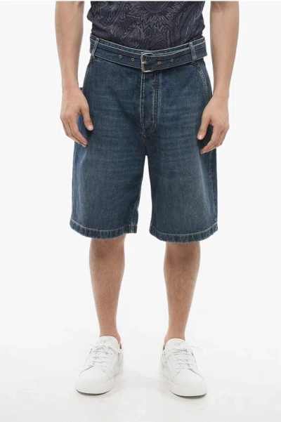 Bottega Veneta Mid Washed Denim Shorts With Belt