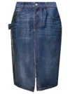 BOTTEGA VENETA MIDI BLUE SKIRT WITH LOGO PTAHC IN DENIM PRINTED SILK AND VISCOSE WOMAN