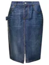 Bottega Veneta Midi Blue Skirt With Logo Ptahc In Denim Printed Silk And Viscose Woman In Multicolor